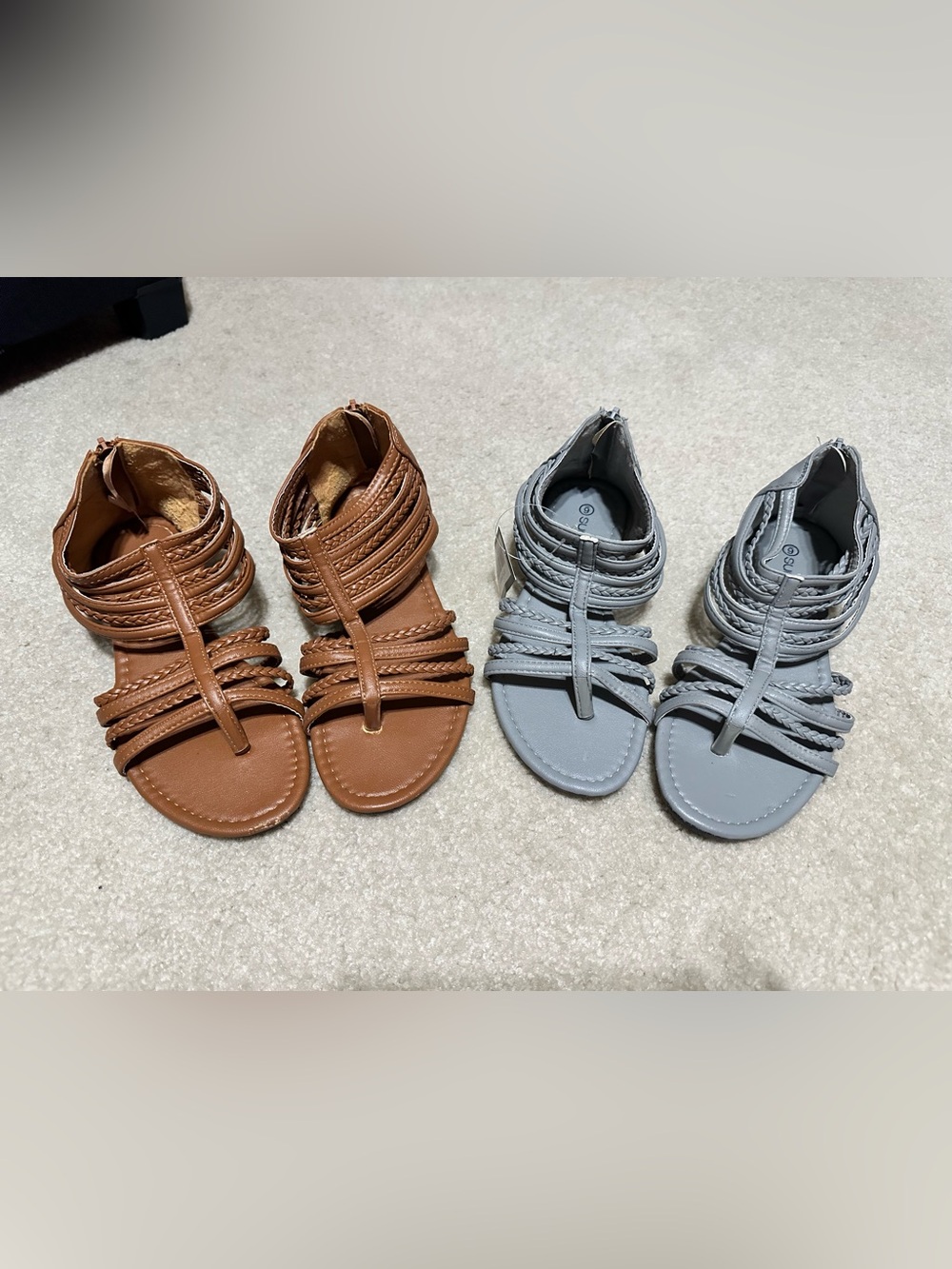Braided Multi-Strap Gladiator Sandals for Women - Brown and Gray